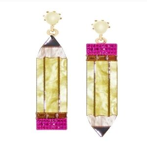 🔹️ BETSEY JOHNSON🔹️ Pencil Statement Drop Dangle  2.75" Long Earrings ✨️✏️